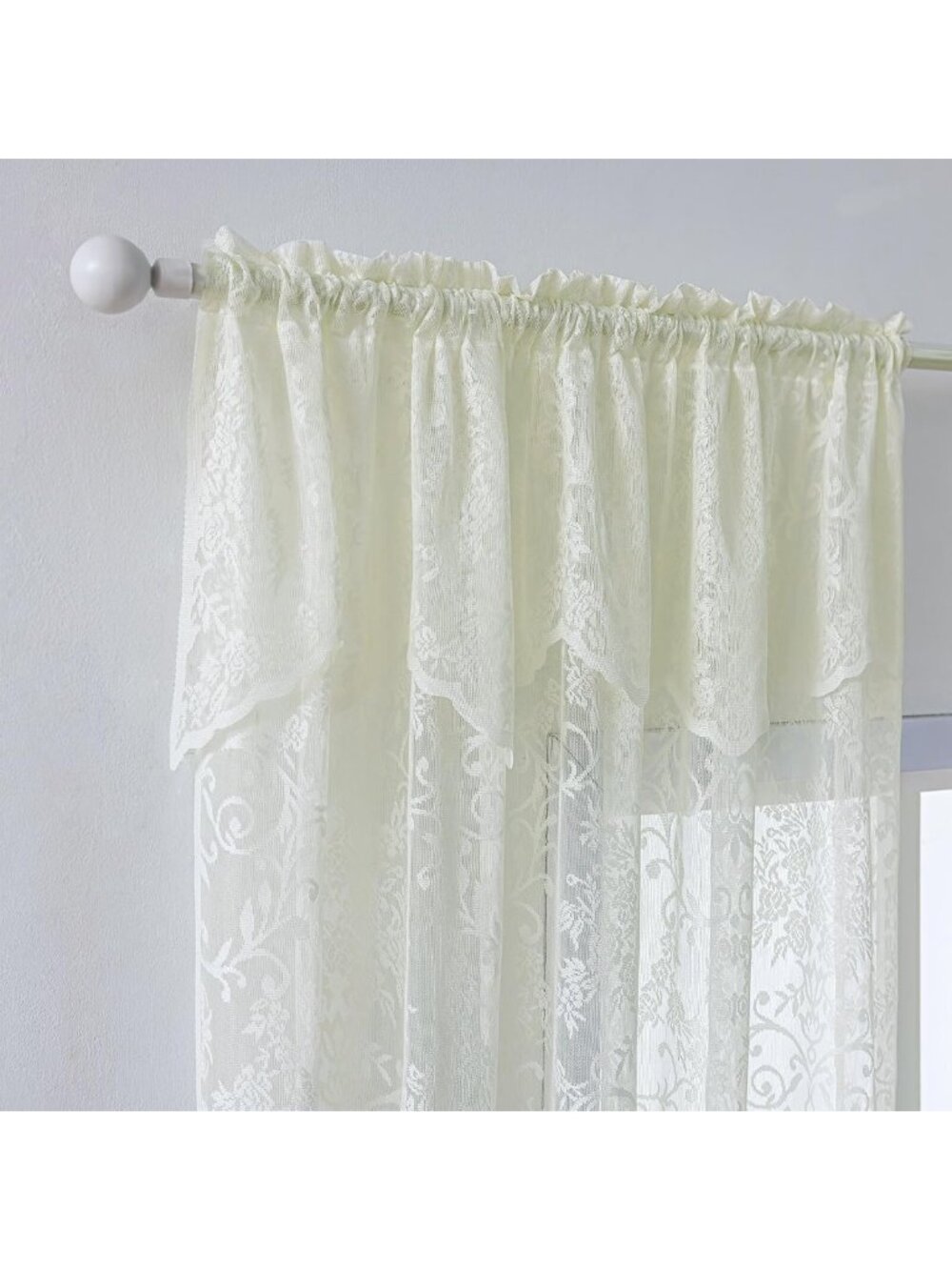 Elegant Cream Lace Curtains with Valances - 63 Inch, 2 Panels, Priscilla Style
